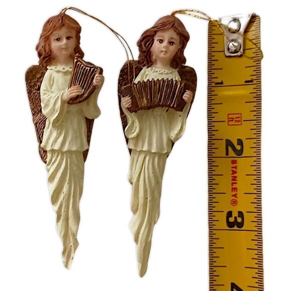 2 Angel Icicle Ornament Christmas Vintage 90s Resin Teardrop Holiday Ivory Gold. - Picture 2 of 13